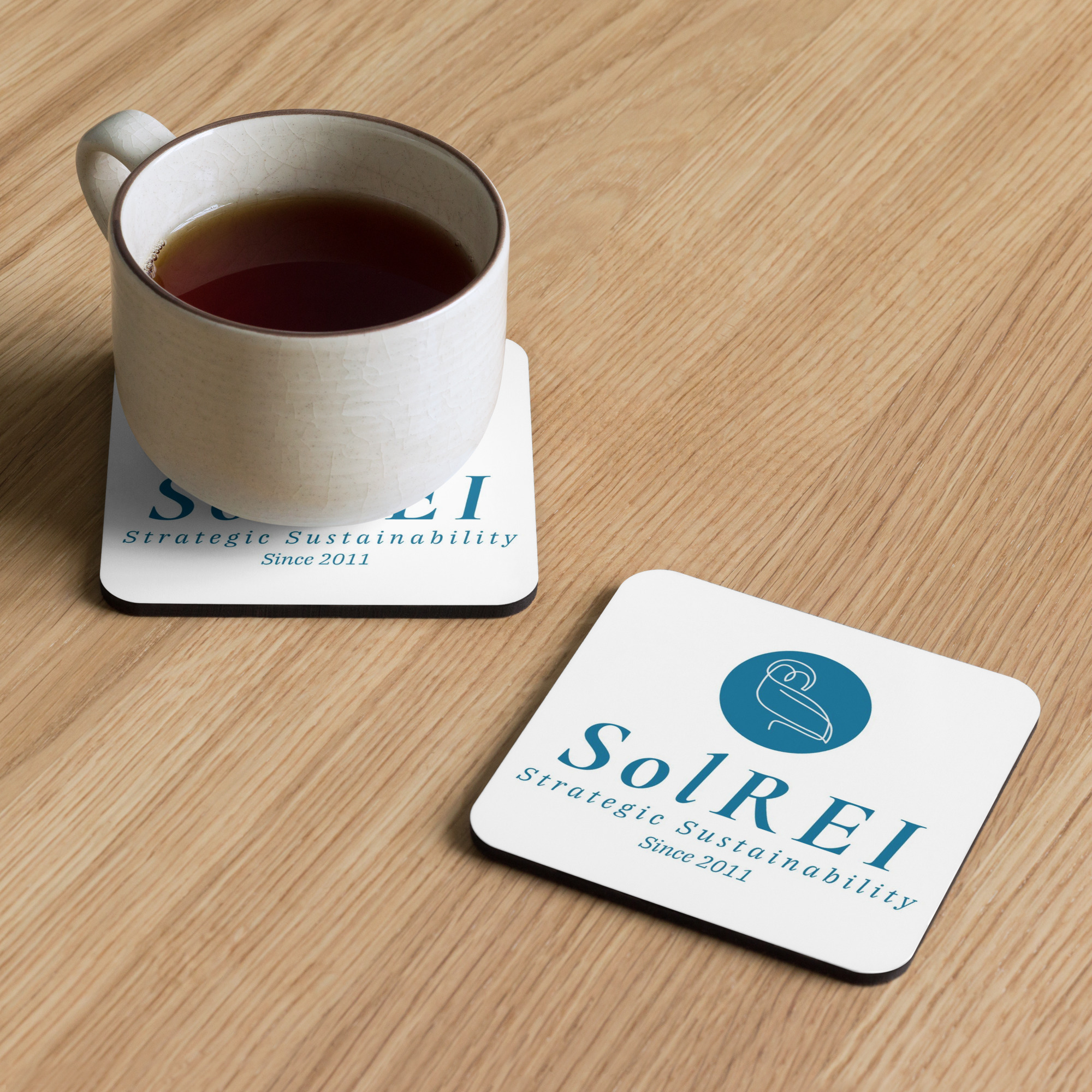 SolREI Owl Logo on Cork-back coaster
